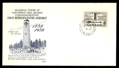Mayfairstamps Canada FDC 1958 First Elected Assembly NS Memorial Tower First Day - Image 1 of 2
