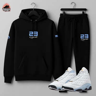 Sudadera con capucha negra para hombre conjunto de regalo de 2 piezas a juego Jordan 13 azul gris Foto 1 de 4
