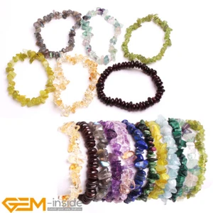 Natural Gemstone Beaded Freeform Chip Gravel Beads Bracelet 7.5'' Jewellery Gift - Foto 1 di 121