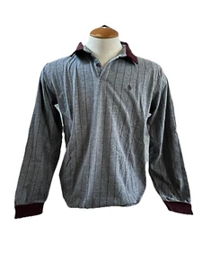 Brixton Men Polo Shirt Large Burgundy Striped Logo Long Sleeve 1/4  Embroidered - Picture 1 of 9