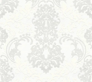 Vlies Tapete Barock Ornament Streifen Uni Schwarz Weiß glitzer - Bild 1 von 24