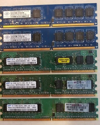 Five PC 2 Memory Sticks  5 Total 2 6300 2gigs , 1.5 Gig Of 5300 ,512mb Of 4200 . - Image 1 of 4