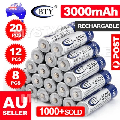 4-20pcs 3000mAh BTY AA Rechargeable Battery Recharge Batteries NI-MH 1.2V - image 1 of 4