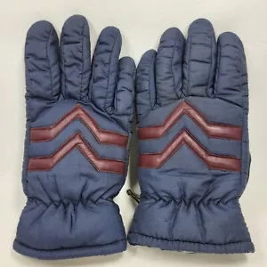 Vintage Pair of Ski Gloves Blue w/ Burgundy Chevron Stripes Adult Size L Retro - Picture 1 of 6