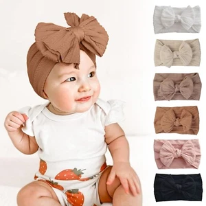 Baby Headbands Stretchy Nylon Head Band With Bows For Newborn Wide Headbands - Picture 1 of 38