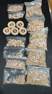 Lot of wooden wheels/axles, buttons, headlights, for making cars & trains. - Picture 1 of 13
