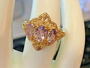 10k YELLOW GOLD 4.00CT, 3 oval GENUINE amethyst gemstone ring 3.3GR WOMENS - Picture 1 of 5
