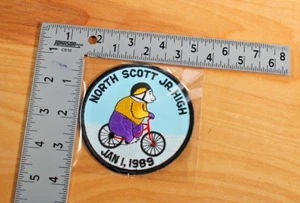 North Scott Jr High Polar Bear Riding Bike Embroidery Patch 1989, New Patch - Picture 1 of 3