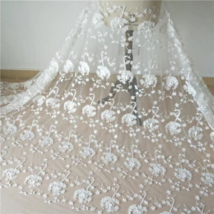 3D Perlen Bestickt Hochzeit Abendkleid DIY Spitze Stoff Blüte Abendkleid Tüll - Bild 1 von 7