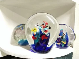 Murano Glass Aquariums Tropical Fish And Dolphins Lot Of 3 Wow 16 Pounds - Picture 1 of 24
