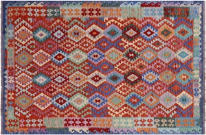 Wolle auf Wolle Kilim flach gewebter Wendeteppich 6' 7"" x 10' 1"" - Q17571 - Bild 1 von 9