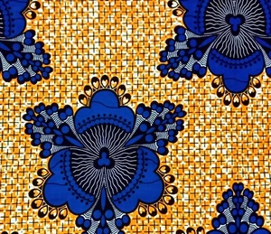 African Fabric 1/2 Yard Cotton Wax Print BLUE ORANGE Abstract Version 4 BTHY - Picture 1 of 3