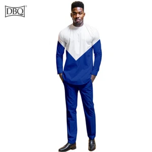 Chándal para hombre africano 2 piezas manga completa camisa y pantalón traje trajes Dashiki - Imagen 1 de 18