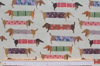 Dekostoff, Digitaldruck, Webware, B&B Fabrics, Dachshund, Dackel, Beige, 140cm - Bild 1 von 4
