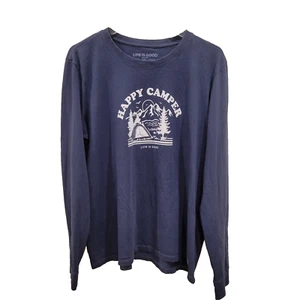 Life is Good Damen Happy Camper T-Shirt Blau XL Outdoor Langarm Angeln Wandern - Bild 1 von 7