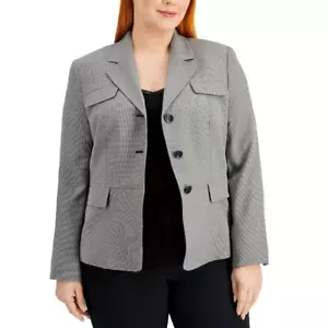 Le Suit Women's Flap-Pocket Button Front Suit Jacket Black/White Size 14 NWT - Picture 1 of 15