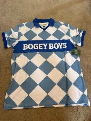 Bogey Boys Polo Shirt Men's Medium Blue White Argyle Diamond Performance Golf - Image 1 of 4