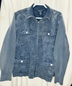 Denim & Co. Jean Jacket Cotton Blend Comfy Embossed Floral Zip Up SZ 2XL - Picture 1 of 11