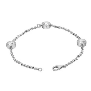 Three Round Cut Lab Grown Diamond Chain Bracelet 14K White Gold 3.08Ctw 7 Inches - Picture 1 of 4