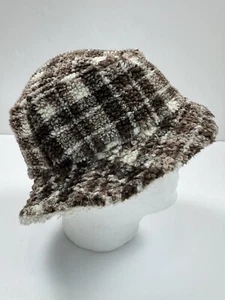 Quicksilver Fleece Bucket Hat Adults OS Deep Pile Sherpa Brown Beige Plaid - Picture 1 of 9
