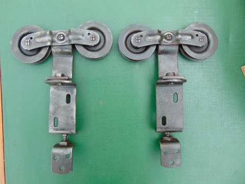 Vintage Pair of Steel Double Wheel BARN DOOR ROLLERS Cleaned & Restored Cover