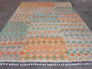 TASH Vegetable Dyed Handmade Afghan Tribal Pure Wool Chobi Kilim Rug 220 x177 cm - Picture 1 of 13
