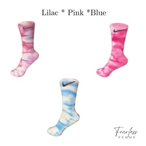 Nike Hand Dyed Customised Crew Socks 3 Pair Set Unisex - Blue -Pink - Lilac - Picture 1 of 6
