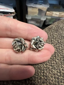 925 Sterling Silber Vintage Rose Blume Ohrringe TC-160 Mexico Modernist Floral - Bild 1 von 6