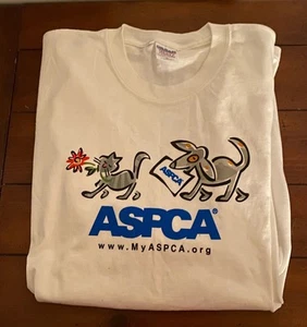 Nueva Camiseta XL Algodón Pesado Blanca Vintage ASPCA Linda Animada Gato y Perro - Imagen 1 de 4