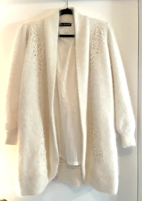De Colección Lee Sands Blanco Conejo Angora Pelo Suéter Abrigo Forrado Perla Acentos Talla Única Foto 1 de 4