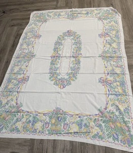 Vtg Rectangular Spring Easter Tablecloth Bunny Rabbits Chicks Flowers 60" x 80" - Picture 1 of 5