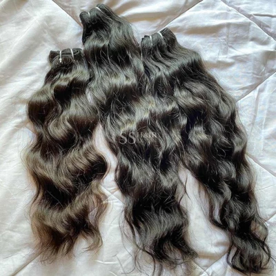 Pacote de extensões de cabelo de trama de cabelo humano natural 100% real cabelo humano cru templo indiano - Imagem 1 de 4