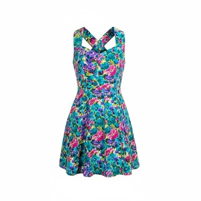 Vestido feminino vintage anos 90 CK Editions floral costas cruzadas tamanho pequeno  - Imagem 1 de 4