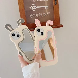 For iPhone 3D Cute Cartoon Rabbit Makeup Mirror Silicone Anti-Fall Phone Case - Picture 1 of 17