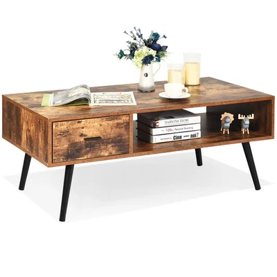 Retro Coffee Table Mid Century Modern Living Room Furniture w/Open Storage Shelf - Image 1 of 4