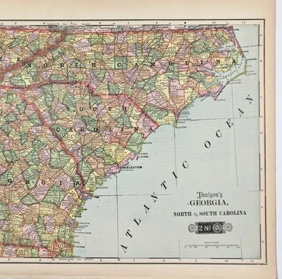 1903 GEORGIA - SOUTH CAROLINA - NORTH CAROLINA  Map ORIGINAL (13x10)  RAILROADS - Image 1 of 4