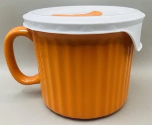 Corning Ware "Colors" Stoneware -Orange 20 Oz. Soup Mug With Plastic Vented Lid - Picture 1 of 8