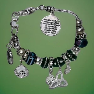 Irish Ann Charm Bracelet Pewter Murano Glass Crystals Ireland Gift St. Patrick🍀 - Picture 1 of 2