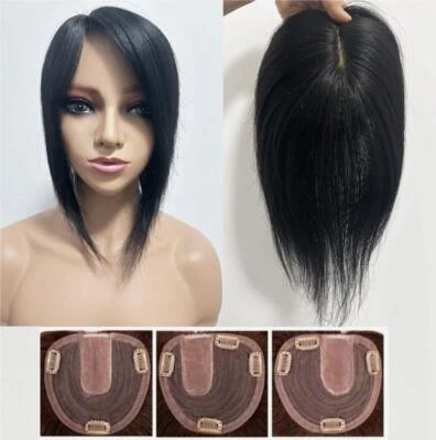Tampão de separação 5"x5" esquerda/direita/centro 100% cabelo humano toppers para mulheres 8"~12" - Imagem 1 de 4