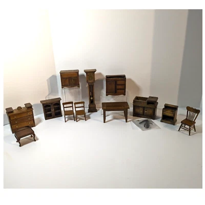 Lote de 13 muebles de madera miniatura para casa de muñecas, madera vintage rústica marrón Foto 1 de 4