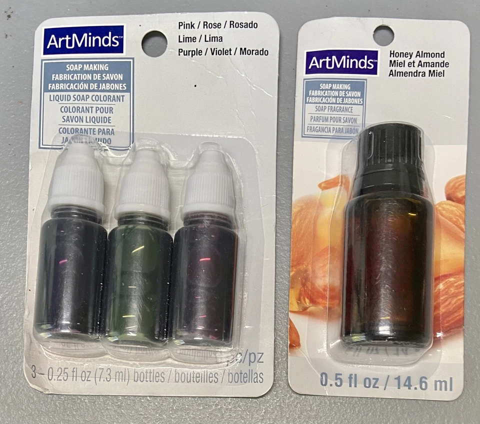 Lot-2 Art Minds Soap Making Colorant (Pink/Lime/Purple) & Fragrance Honey Almond - Image 1 of 1