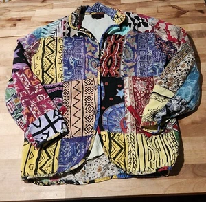 Sacred Threads Africa Jacket Womens Small Patchwork Hippie Boho Button Up VTG - Picture 1 of 5