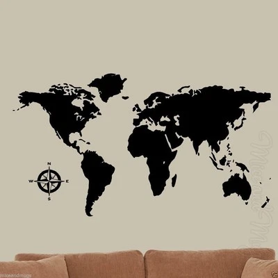 World Map Wall Decal Vinyl Wall Art Globe Countries Continents Earth Decal Large - Image 1 of 2
