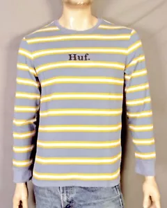 euc HUF embroidered Spell Out Logo Striped T-Shirt Skate Streetwear SZ L - Picture 1 of 4