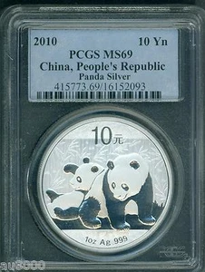 2010 SILVER PANDA 10Y S10Y 10-Yuan PCGS MS69 CHINA MS-69 STUNNING !!!!!! - Picture 1 of 2