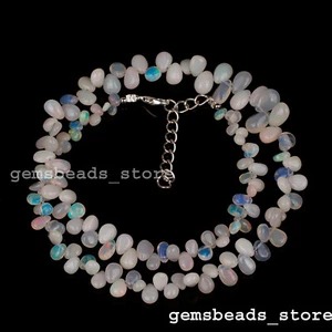 925 Sterling Silver Genuine Top White WEthiopian Opal Pear Gemstone Necklace 18" - Picture 1 of 12