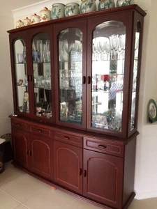 Solid Timber Etched Glass Mirror Wall Unit Solid Timber, Light, Glass Shelves - Picture 1 of 5