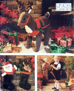 Pattern Christmas Reindeer and Hobbyhorse Santa Stockings Linda Carr Uncut V7601 - Picture 1 of 7
