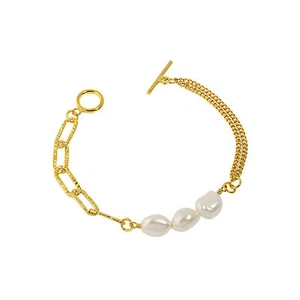 Freshwater Pearl Bar Bracelet Yellow 925 Silver - Picture 1 of 4