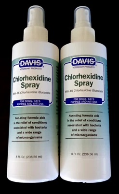 2x Davis хлоргексидин спрей (8 унций x 2 = 16 унций) для собак и кошек формула без жала - Изображение 1 из 4